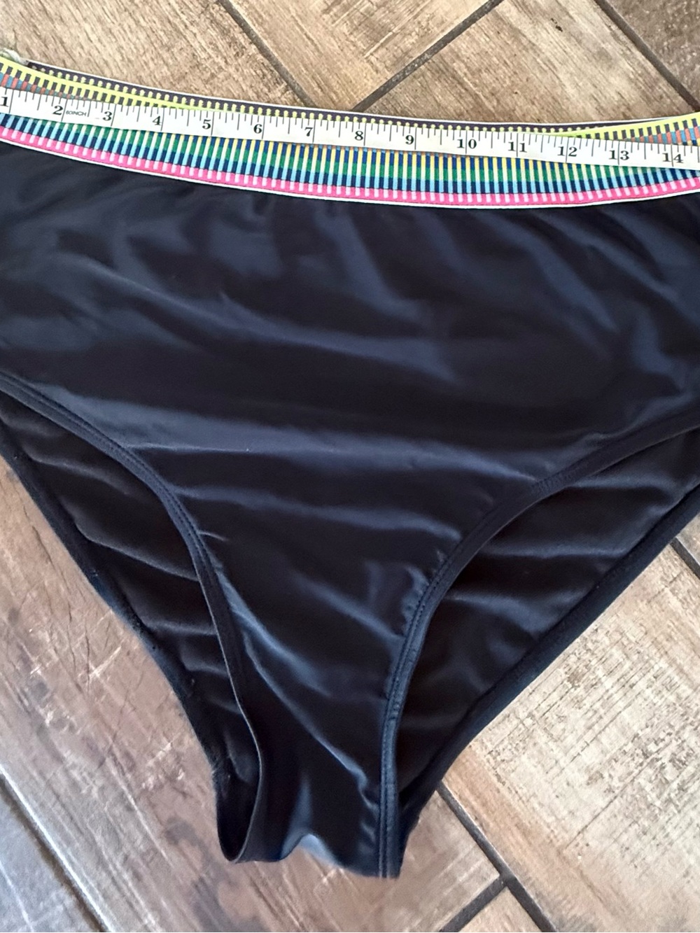 Women's Full Coverage Black Bikini Bottom with Multi-Colored Waistband